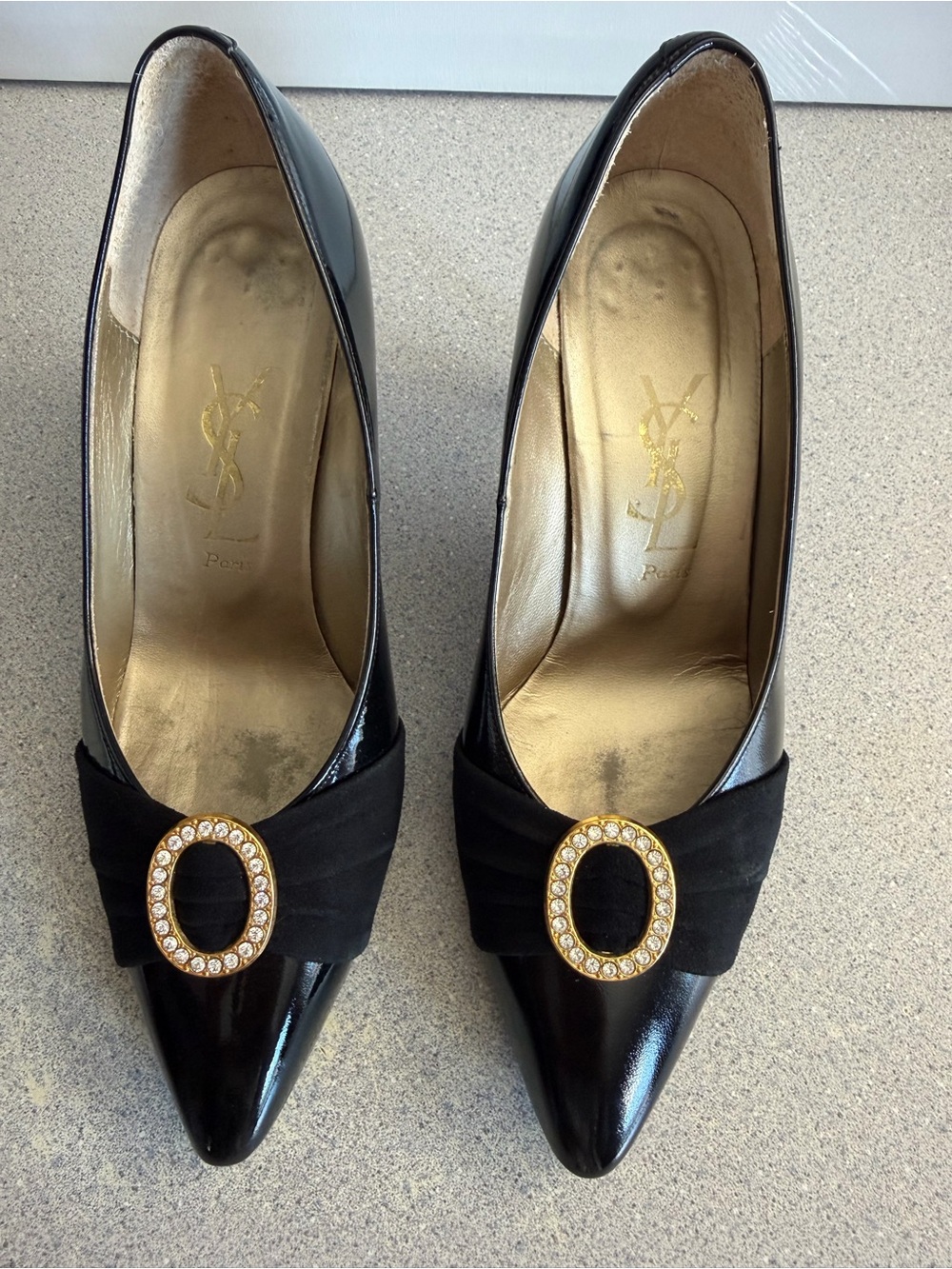 Vintage YSL Black Patent Leather Rhinestone Buckle Pumps Sz 35.5 (US 5.5)